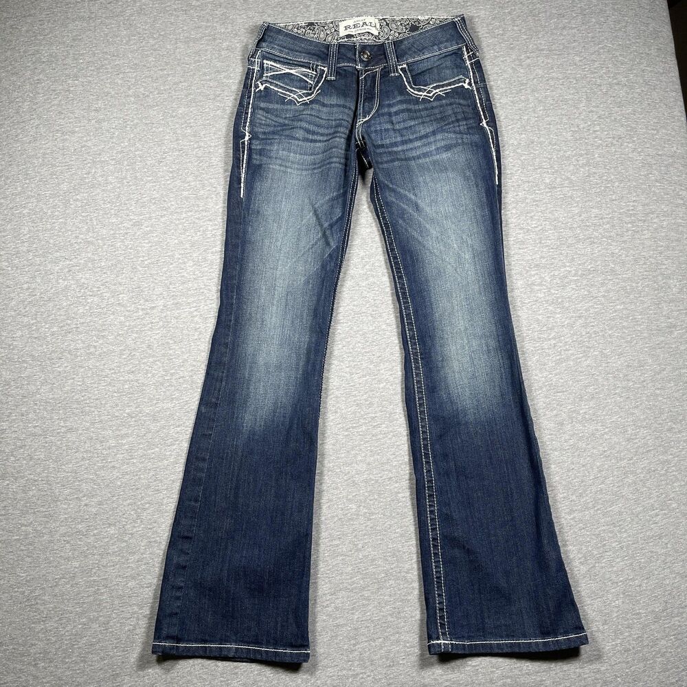 Ariat REAL Jeans Womens 28 S Blue Bootcut Mid Rise Embroidered Pockets Cowboy